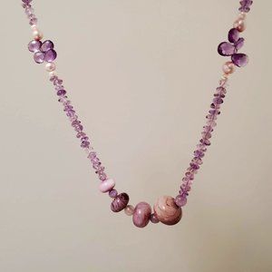 Vintage Purple Glass Bead Necklace, Retro Art Glass Jewelry, Purple Beads
